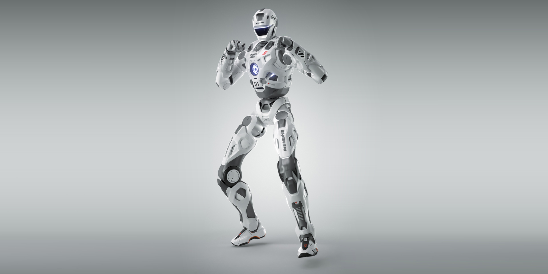 EngineAI T800 wearing white FA01 fighting armor
